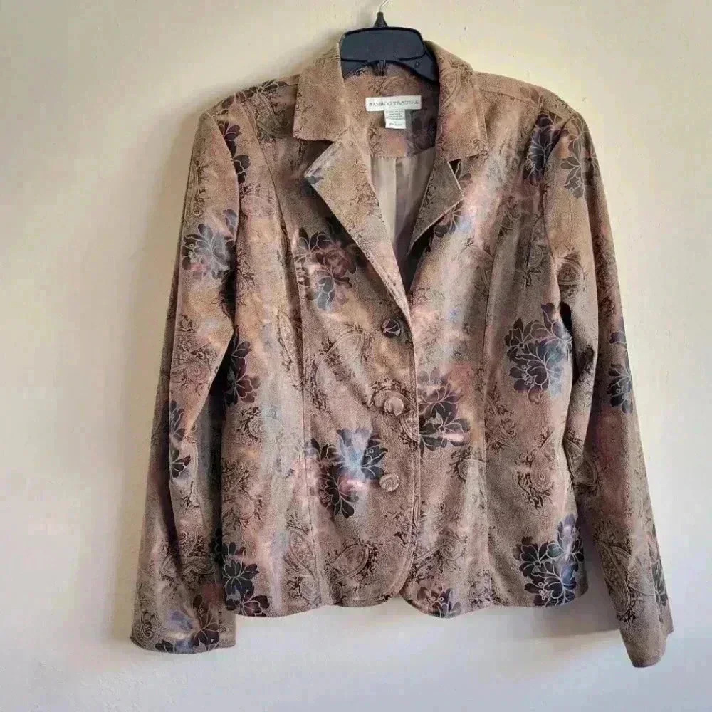 Bamboo traders vintage faux leather paisley floral print jacket size large